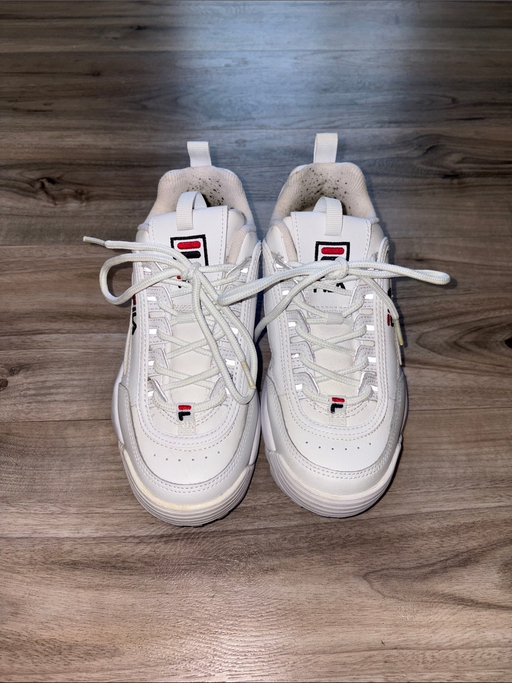 Fila White Leather Sneakers with Red & Navy Accents